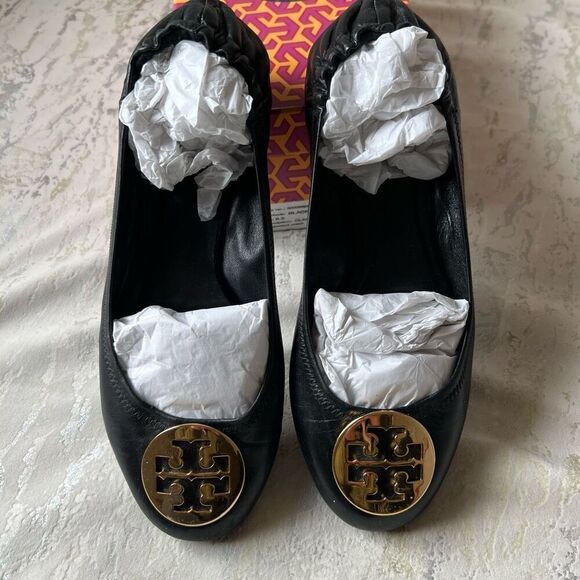 Tory Burch Classic Reva Ballet Flat Black Gold - Picture 10 of 15